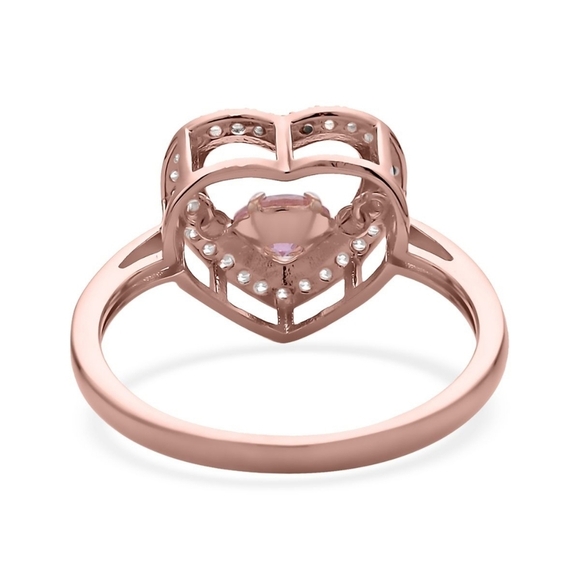 Pink Tanzanite ✦ Heart‑Shaped Dancing Ring ✦ Sterling Silver 14K Rose Gold Sz 7 - Picture 6 of 10